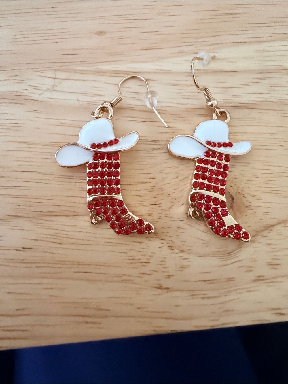 Red Rhinestone Cowboy Boot & Hat Drop Earrings - Women Accessories